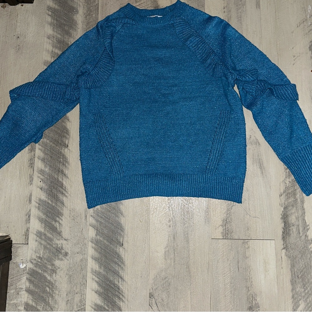 Time and Tru Women's Shimmering Ruffle Sweater